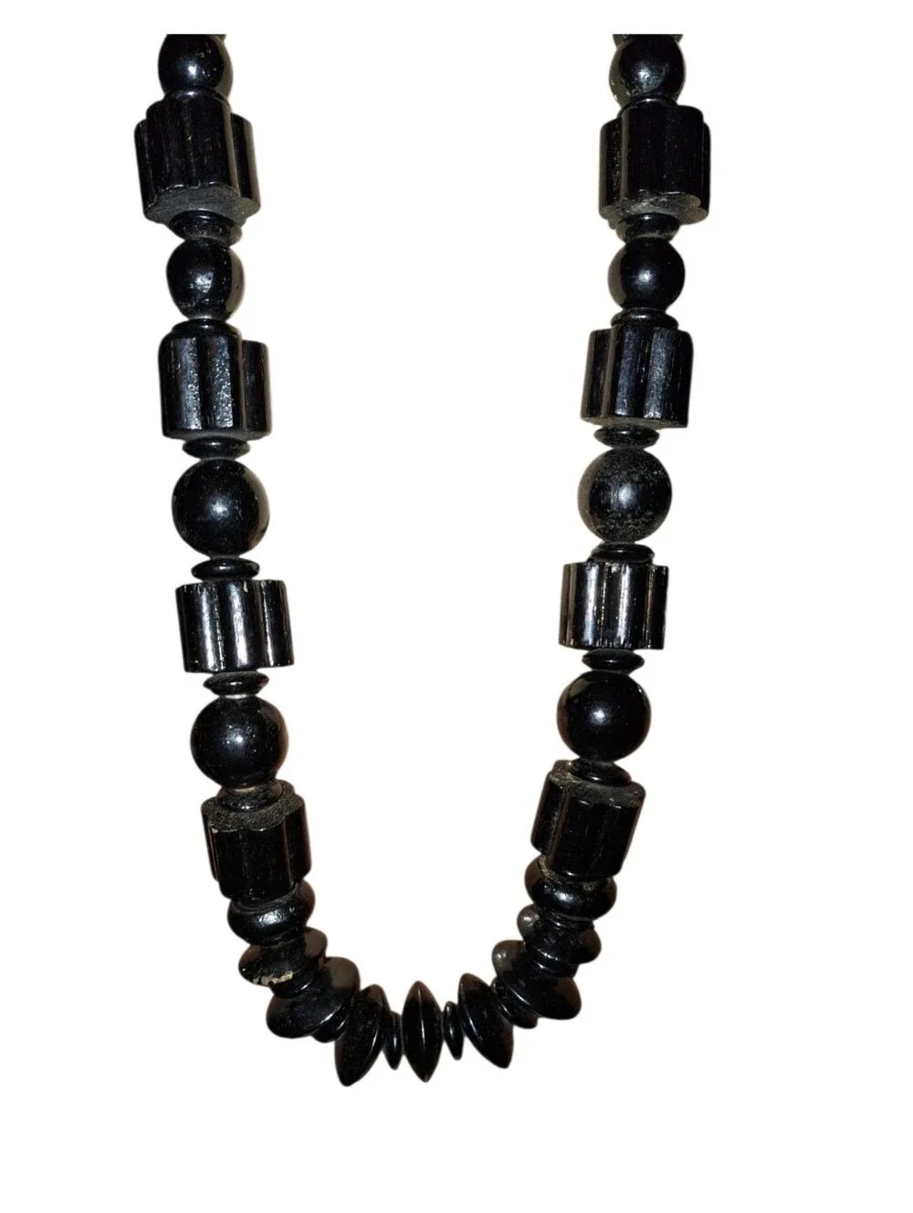 Black Bead Statement Necklace - Vintage Lightweight Geometric Chunky